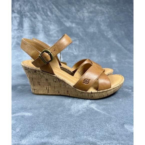 NEW! Born Alaina Leather Platform Wedge Sandal (Women) TAN Size 11 Comfort Shoe - Picture 1 of 8